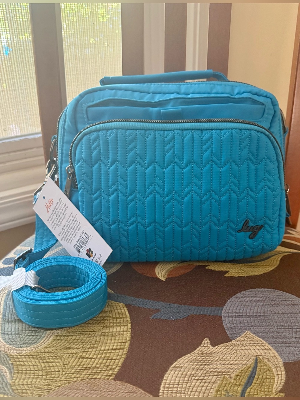 LUG Mini Ranger Quilted Crossbody in Sky Blue with Floral Lining (NEW!)